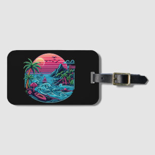 Etiqueta De Bagagem Praia neon tropical/havaiana