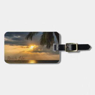 Etiqueta De Bagagem Praia, Palmeira, Pôr do Sol - Personalizado