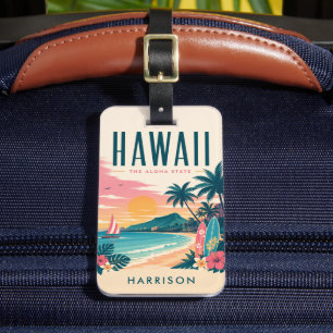 Etiqueta De Bagagem Praia Personalizada Nostálgica EUA Havaí Honolulu