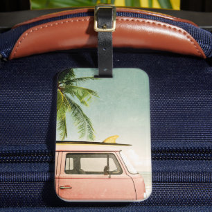 Etiqueta De Bagagem Praia retro do surf  