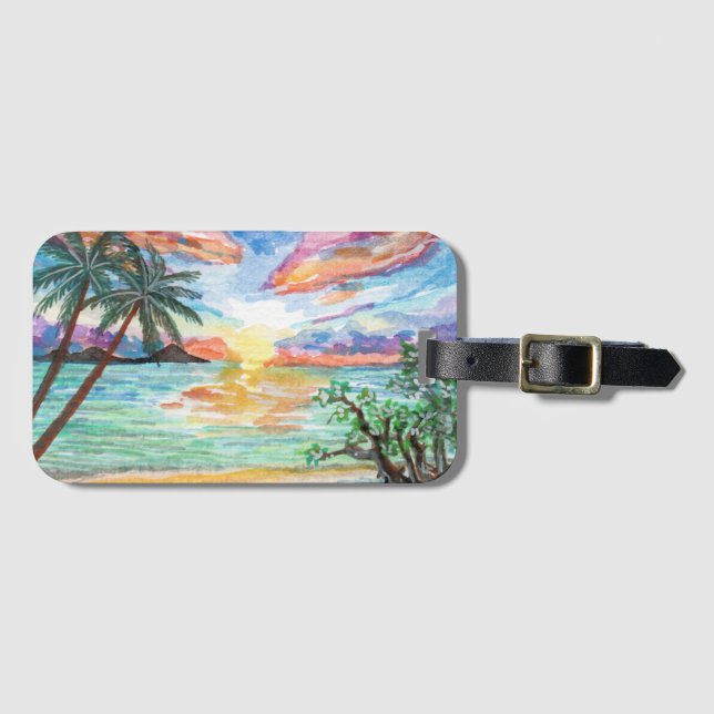 Etiqueta De Bagagem Praia Tropical (Frente Horizontal)