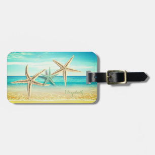 Etiqueta De Bagagem Praia Tropical,Céu Azul,Areia do Oceano,Estrela do