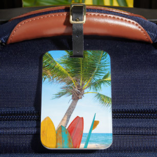Etiqueta De Bagagem Praia tropical da prancha