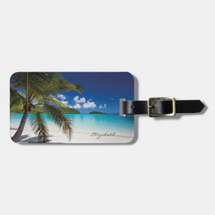 Etiqueta De Bagagem Praia Tropical Moderna, Palmeira, Areia