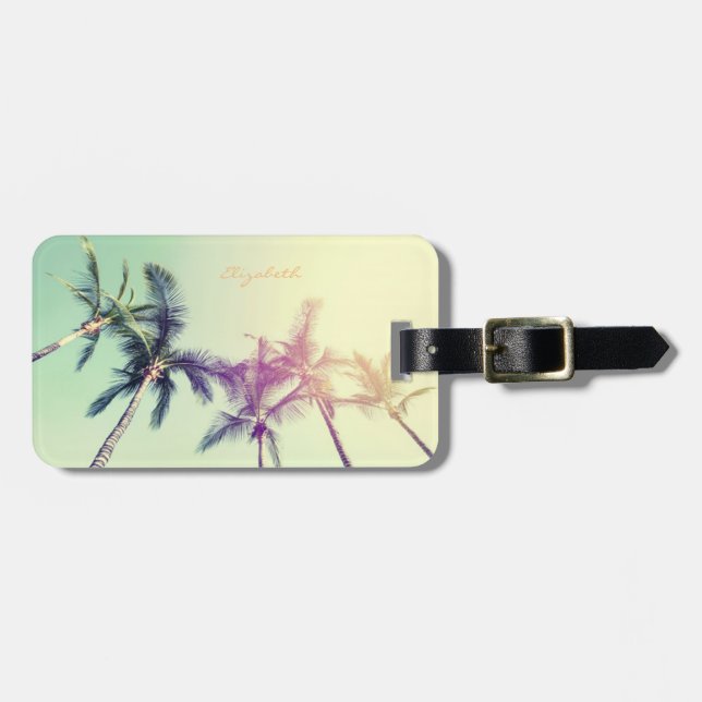 Etiqueta De Bagagem Praia Tropical, Palmas - Personalizada (Frente Horizontal)