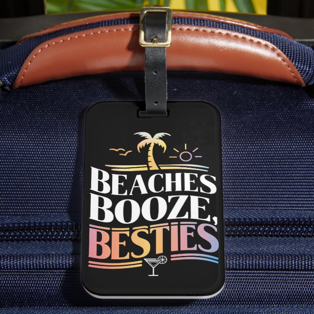 Etiqueta De Bagagem Praias Booze e Besties Coconut Tree Summer (Frente Insitu 2)