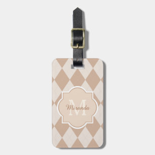 Etiqueta De Bagagem Preppy Brown Argyle Girly Monograma e Nome