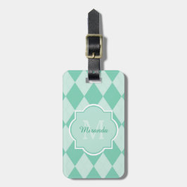 Etiqueta De Bagagem Preppy Mint Green Argyle Girly Monograma e Nome