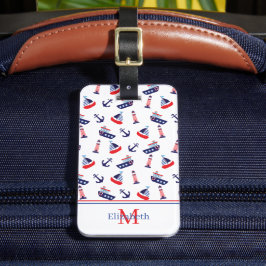 Etiqueta De Bagagem Preppy Nautical Sailboats Monogram