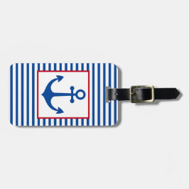 Etiqueta De Bagagem Preppy Nautical Stripes and Anchor Personalized