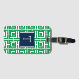 Etiqueta De Bagagem Preppy Square Lattice Monogram - Green & Navy
