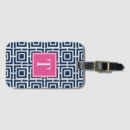Etiqueta De Bagagem Preppy Square Lattice Monogram – Navy & Hot  Pink