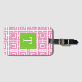 Etiqueta De Bagagem Preppy Square Lattice Monogram – Pink & Lime