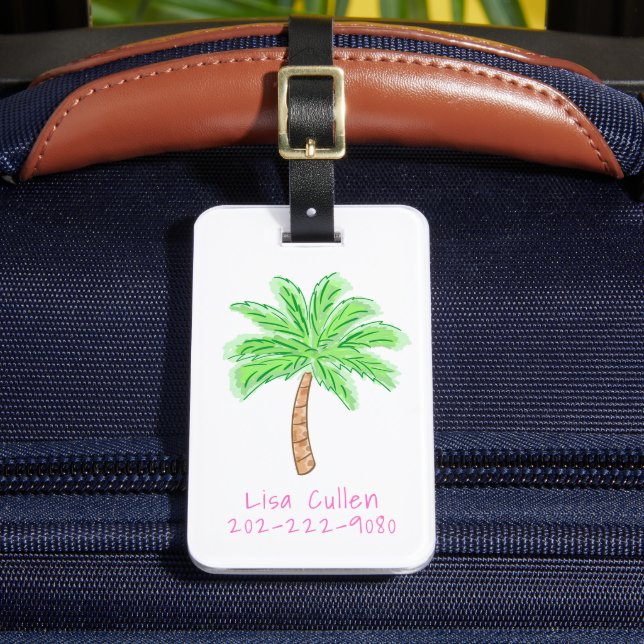 Etiqueta De Bagagem Preppy Tropical Palm Tree Personalizada (Frente Insitu 2)