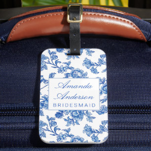 Etiqueta De Bagagem Presente para Dama de Honra em Chinoiserie Azul e 