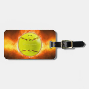 Etiqueta De Bagagem Presentes gays artísticos de Softball em chamas da