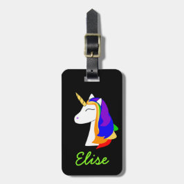 Etiqueta de bagagem preta do cabelo arco-íris unic
