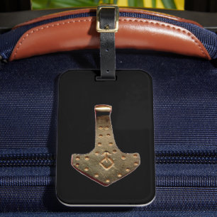 Etiqueta de bagagem preta Thor Hammer Dourada