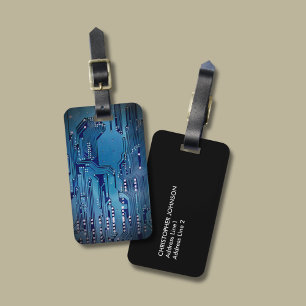 Etiqueta De Bagagem Preto azul elegante legal do conselho de circuito