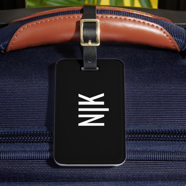 Etiqueta De Bagagem Preto & Branco | Monograma moderno (Frente Insitu 2)