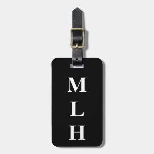 Etiqueta De Bagagem Preto contínuo lustroso do monograma simples das