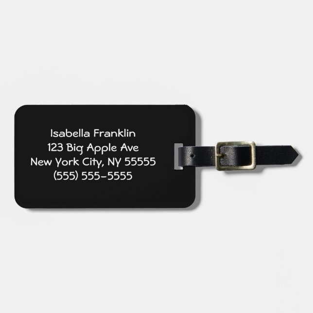 Etiqueta De Bagagem Preto Cor Sólida Fofo Minimalista (Frente Horizontal)