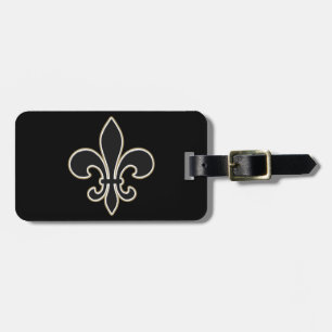Etiqueta De Bagagem Preto da flor de lis com branco e ouro