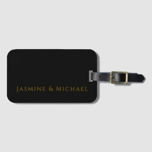 Etiqueta De Bagagem Preto & Dourado Minimalista Nome Próprio Fofo