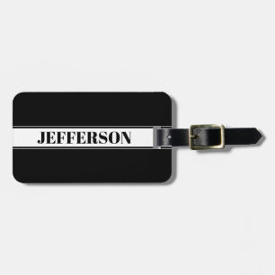Etiqueta De Bagagem Preto e Branco Faixa com Nome Personalizado