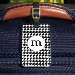 Etiqueta De Bagagem Preto e Branco Houndstooth Monogramado