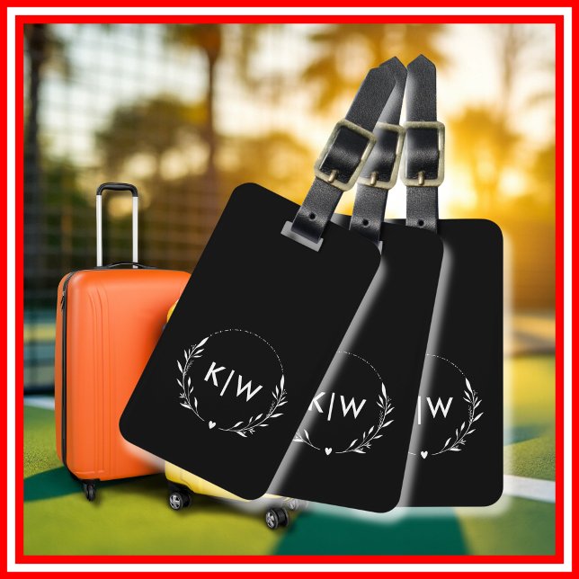 Etiqueta De Bagagem Preto e Branco | Monograma de Iniciais Modernos (Black and White | Modern Initials Monogram Luggage Tag)