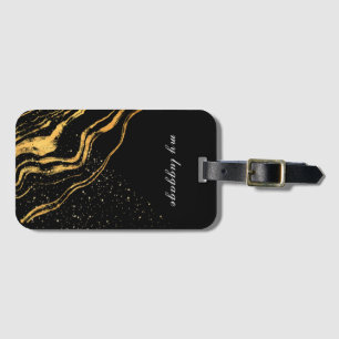 Etiqueta De Bagagem Preto e Clássico Dourado personalizável