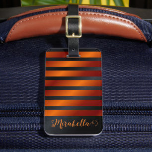 Etiqueta De Bagagem Preto e Laranja Personalizados Modernos