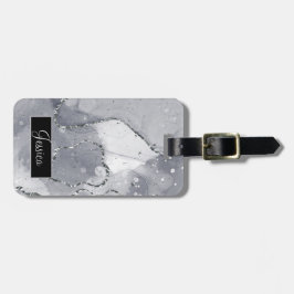 Etiqueta De Bagagem Preto e Prata Simples