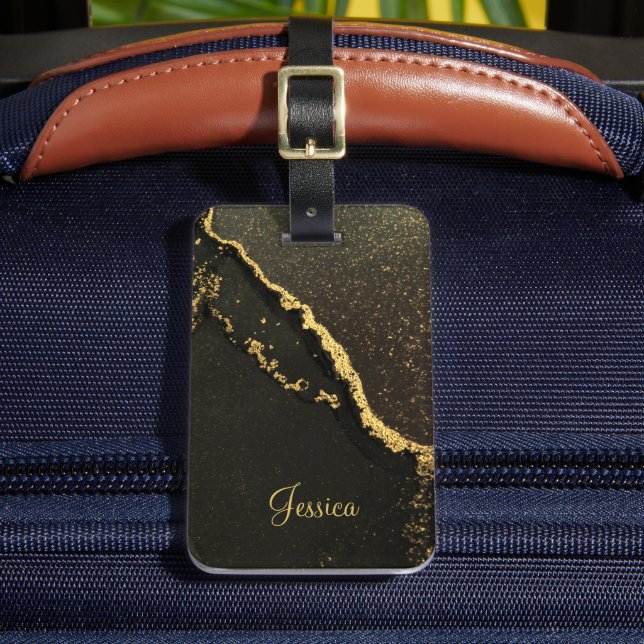 Etiqueta De Bagagem Preto moderno e Dourado (Frente Insitu 2)