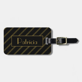 Etiqueta De Bagagem Preto Moderno Elegante com Linhas Douradas Pontilh