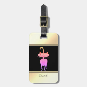 Etiqueta De Bagagem Preto moderno, ouro, lunático Gato-Personalizado