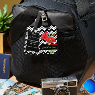 Etiqueta De Bagagem Preto-Preto-Vermelho Zizzag Chevron Personalizado
