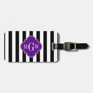 Etiqueta De Bagagem Preto White Stripe Puro Quatrefoil 3 Monograma