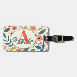 Etiqueta De Bagagem Pretty Blush Pink Floral Botanical Monogram 