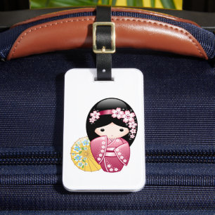 Etiqueta De Bagagem Primavera Kokeshi Doll - Garota japonesa giratóri