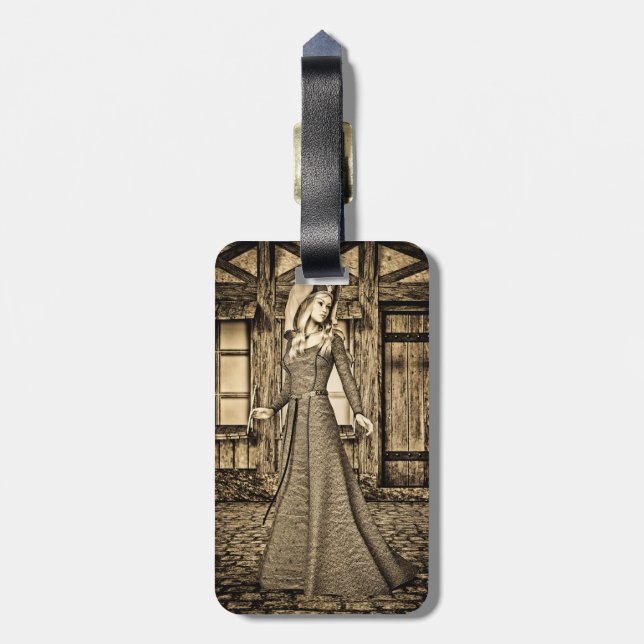 Etiqueta De Bagagem Princesa Medieval Sépia Arte Renascentista (Traseira Vertical)