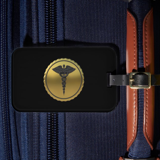 Etiqueta De Bagagem Professional 3D Gold Caduceus Emblem Medical (Frente Insitu 4)
