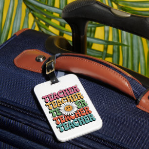 Etiqueta De Bagagem Professor Groovy Flor de Margarida Fofa Retro Volt