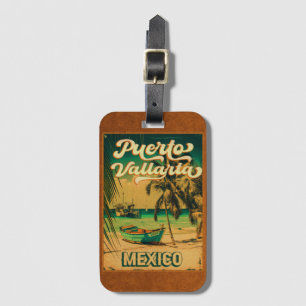 Etiqueta De Bagagem Puerto Vallarta Palm Tree Retro 80s Planície Mexic