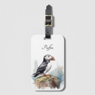 Etiqueta De Bagagem Puffin em Rock Watercolor, personalizado
