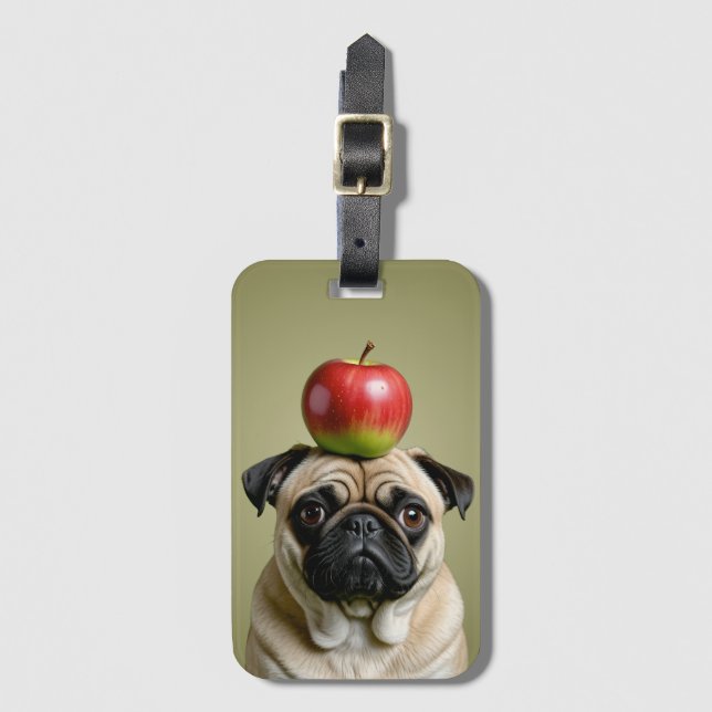 Etiqueta De Bagagem Pug Apple (Frente Vertical)