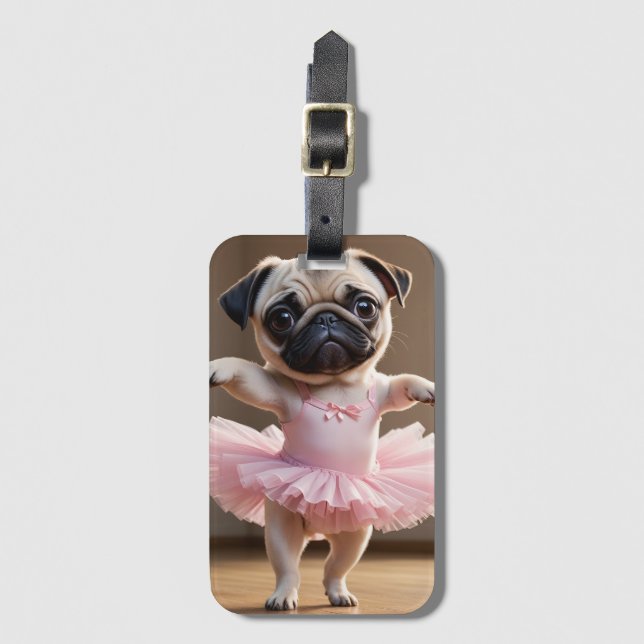 Etiqueta De Bagagem Pug Ballerina (Frente Vertical)