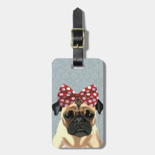 Etiqueta De Bagagem Pug com Arco vermelho na cabeça 2