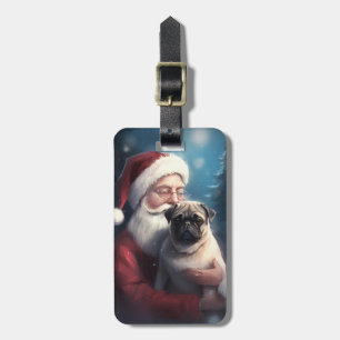 Etiqueta De Bagagem Pug Com Papai Noel Natal Festivo